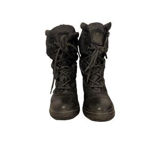 Coach Sage Winter Boots Women’s 8.5 Black Leather Mid Calf  Nylon Lace Up Lined